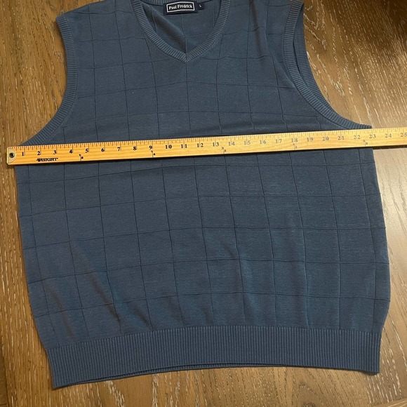 Paul Fredrick Sweater Vest Mens Large Blue Windowpane Silk Sleeveless - Picture 8 of 9